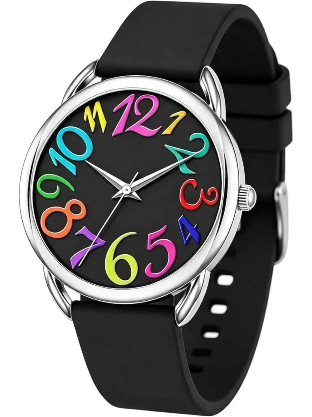 Colorful Big Face Women's Watch, Easy to Read Arabic Numerals, Soft Silicone